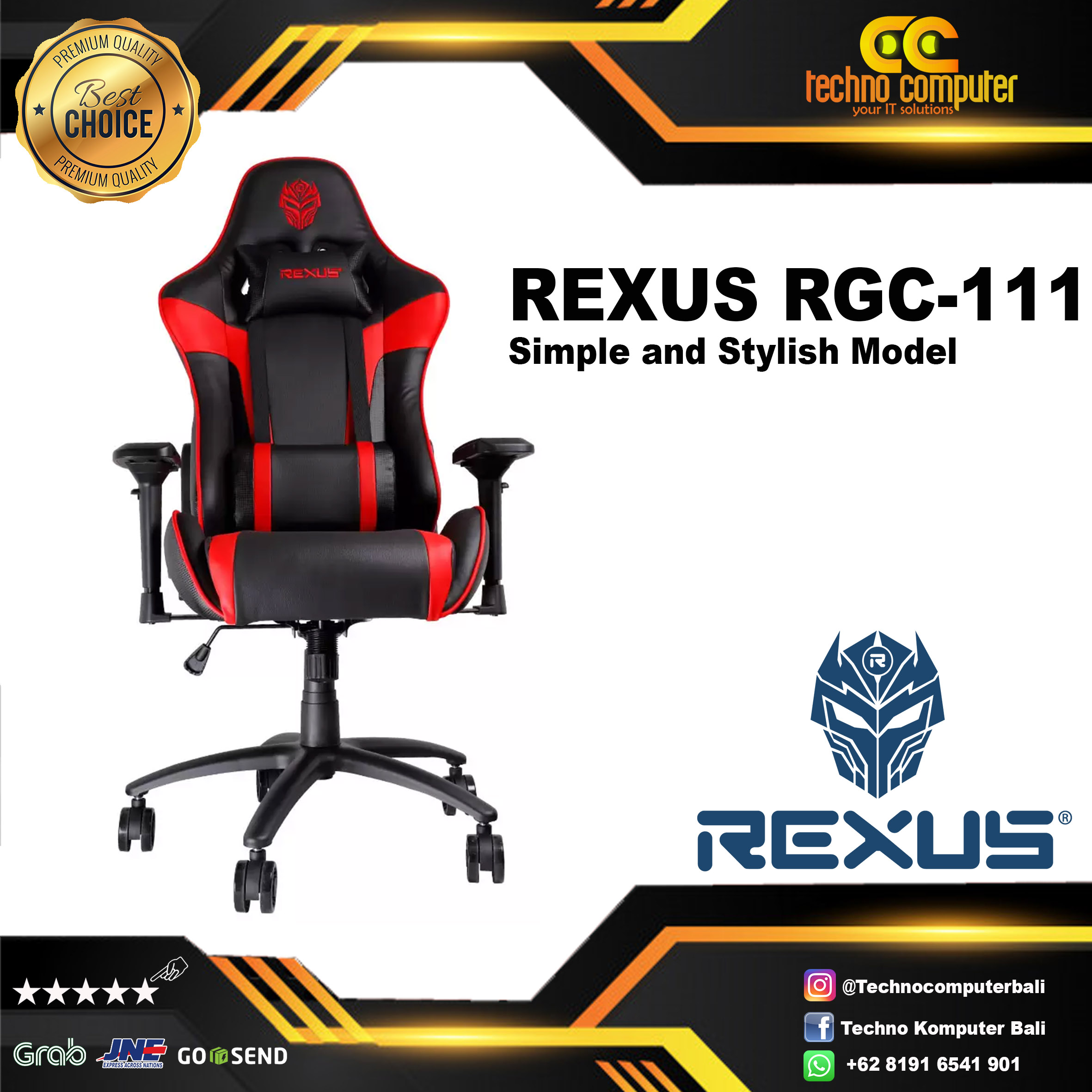 KURSI GAMING REXUS RGC-111 GAMING CHAIR XL Size - BLACK RED