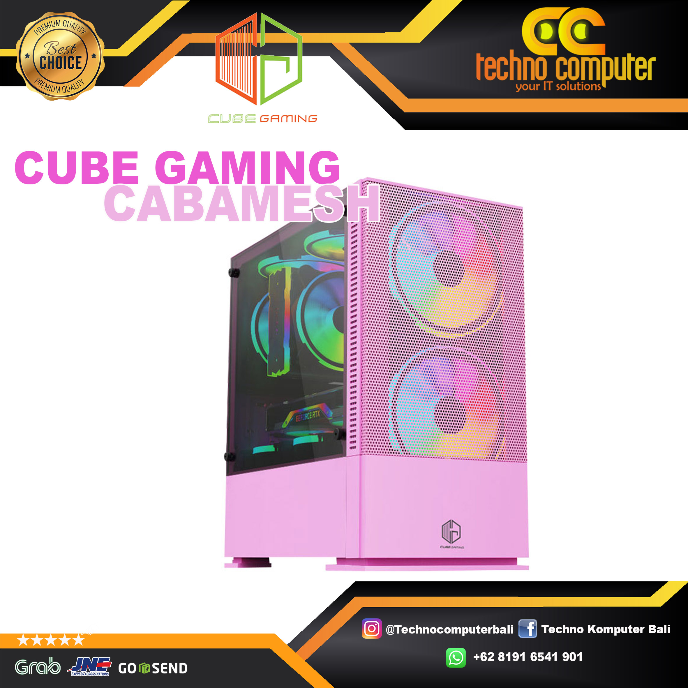 CASING CUBE GAMING CABAMESH PINK - FREE 2 PCS RGB FAN - SIDE TEMPERED GLASS