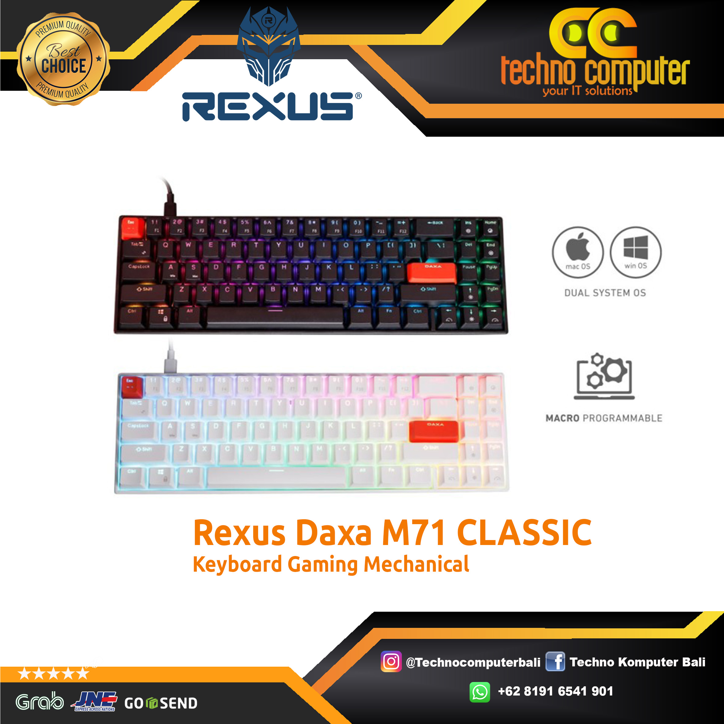 REXUS DAXA M71 CLASSIC White - Mechanical Red Switch - Gaming Keyboard