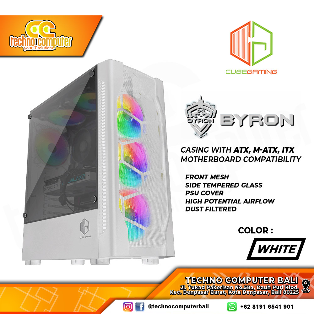 CASING CUBE GAMING BYRON White - Mid Tower ATX Case Tempered Glass