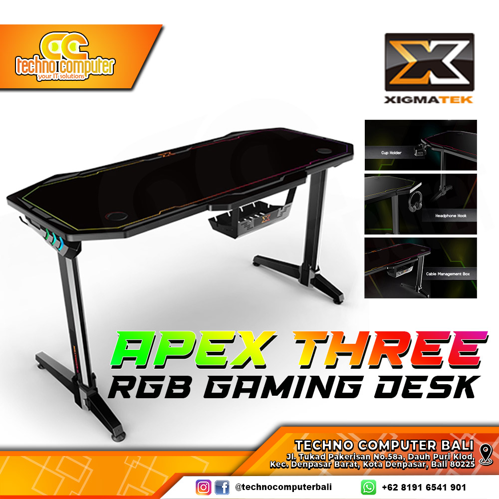 MEJA GAMING XIGMATEK APEX THREE RGB Gaming Desk With Headphone Hook & Cup Holder