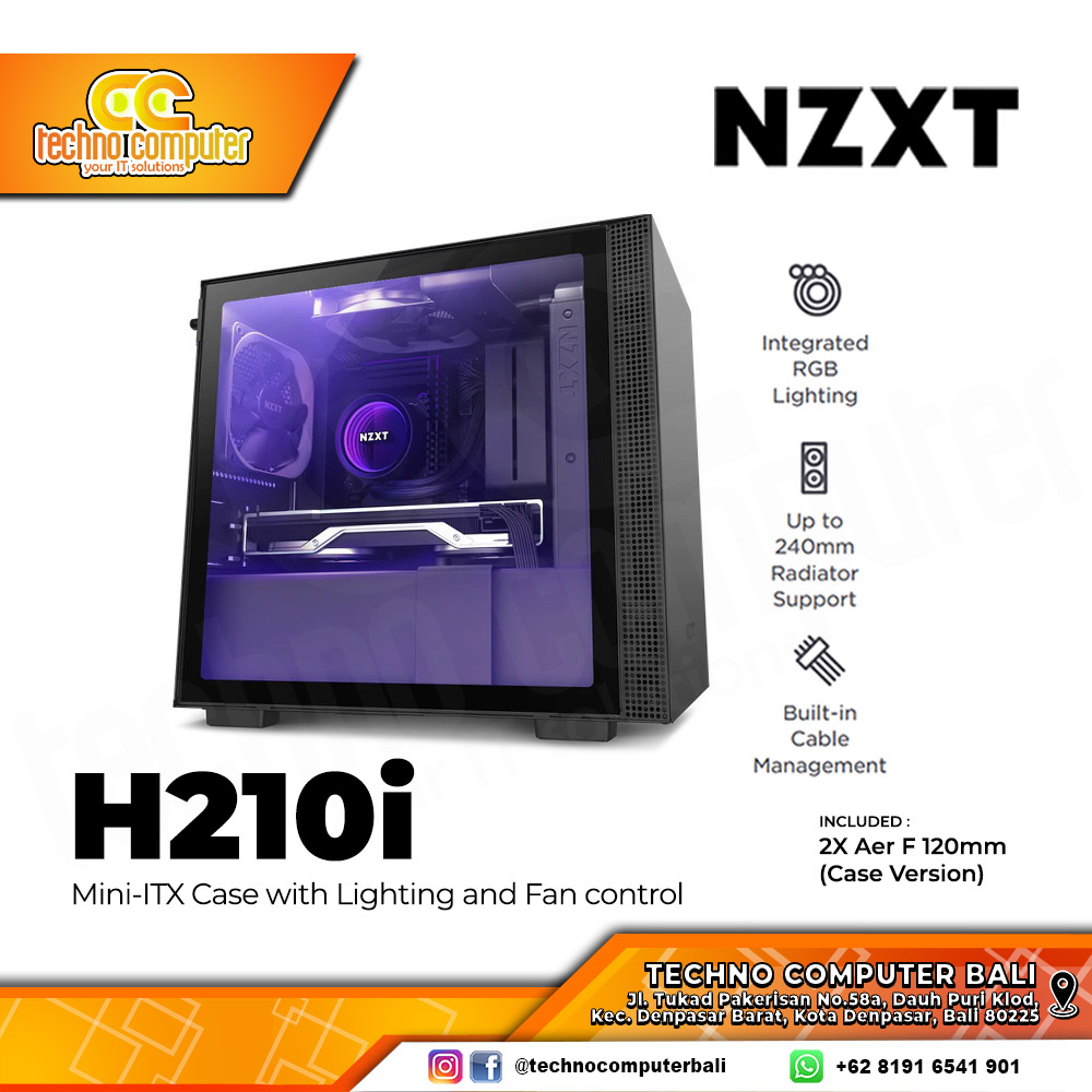 CASING NZXT H210i Matte Black - Mid Tower mITX Case Tempered Glass (Free 2x Fan)