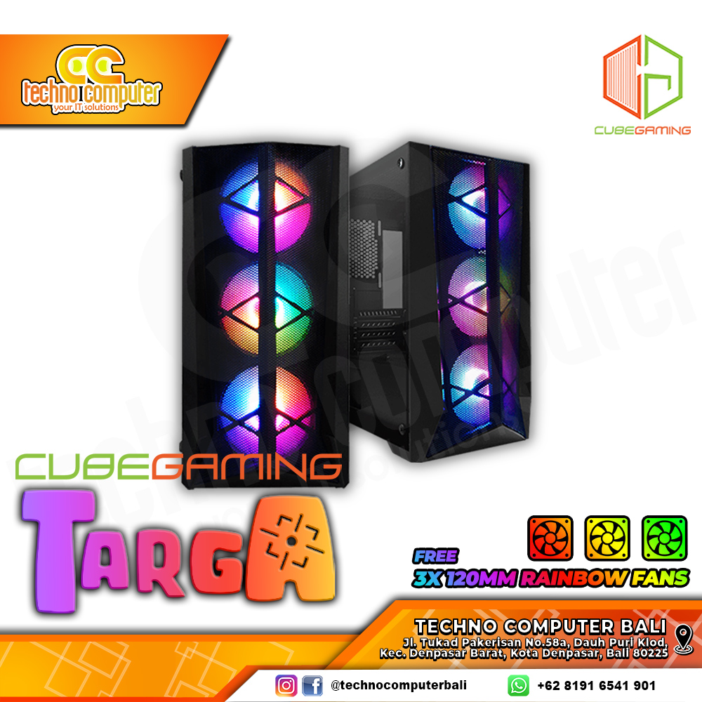 CASING CUBE GAMING TARGA - Mid Tower mATX Case Tempered Glass (Free 3x RGB Fan)