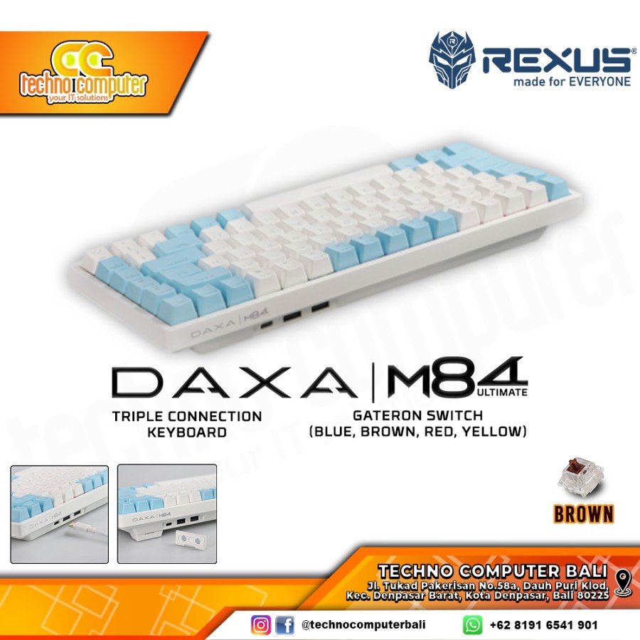 REXUS DAXA M84 ULTIMATE Wireless White/Blue - Mechanical Brown Switch - Gaming Keyboard Wireless