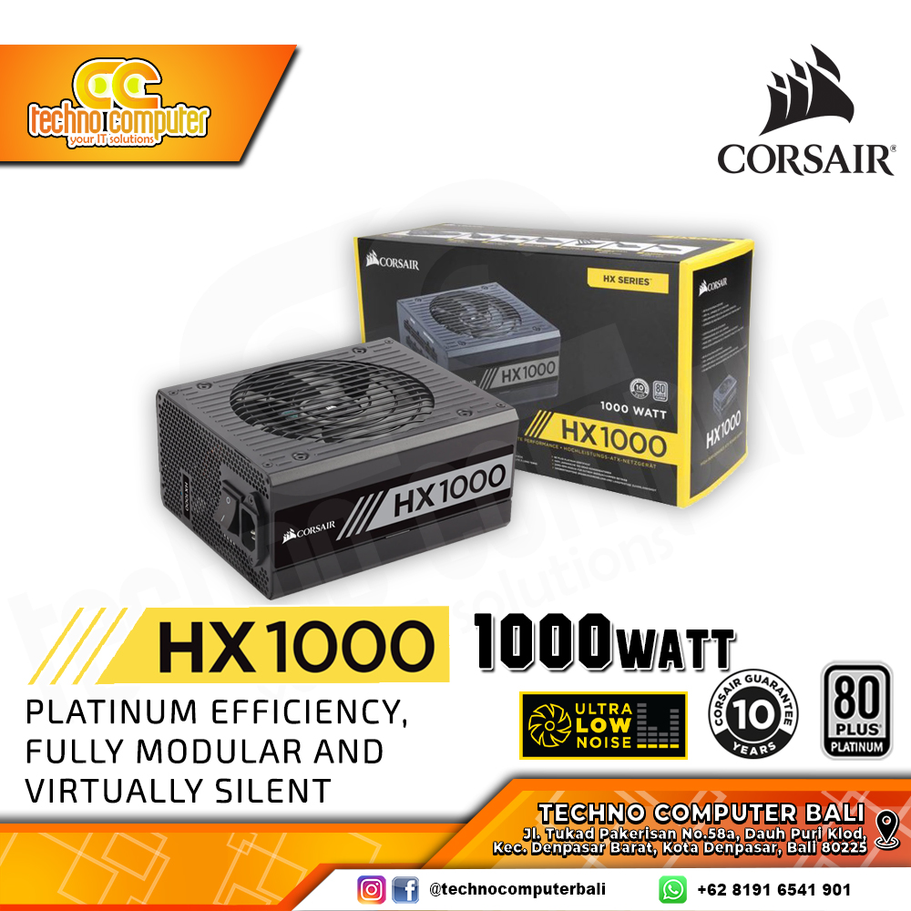 Corsair HX1000 Alimentation PC (Modulaire Complet, 80 PLUS Platinum, 1000  Watt, EU)