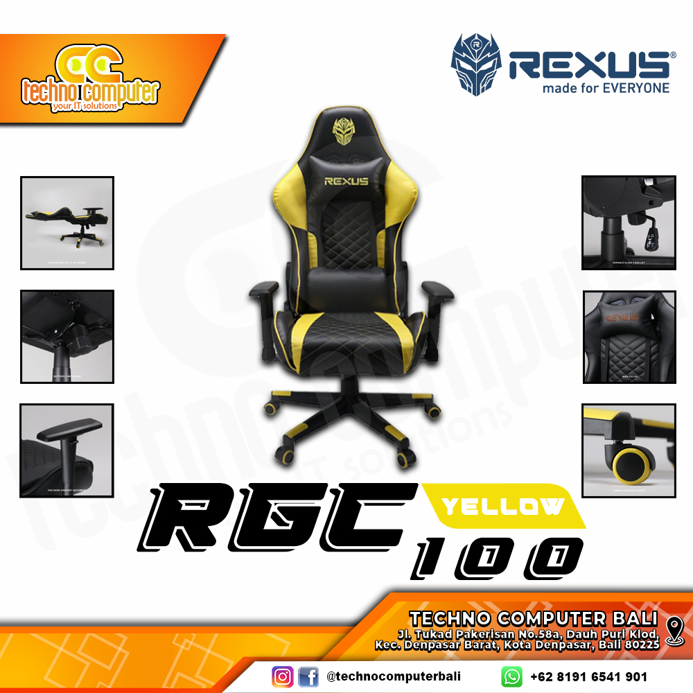 KURSI GAMING REXUS RGC-100 GAMING CHAIR - YELLOW