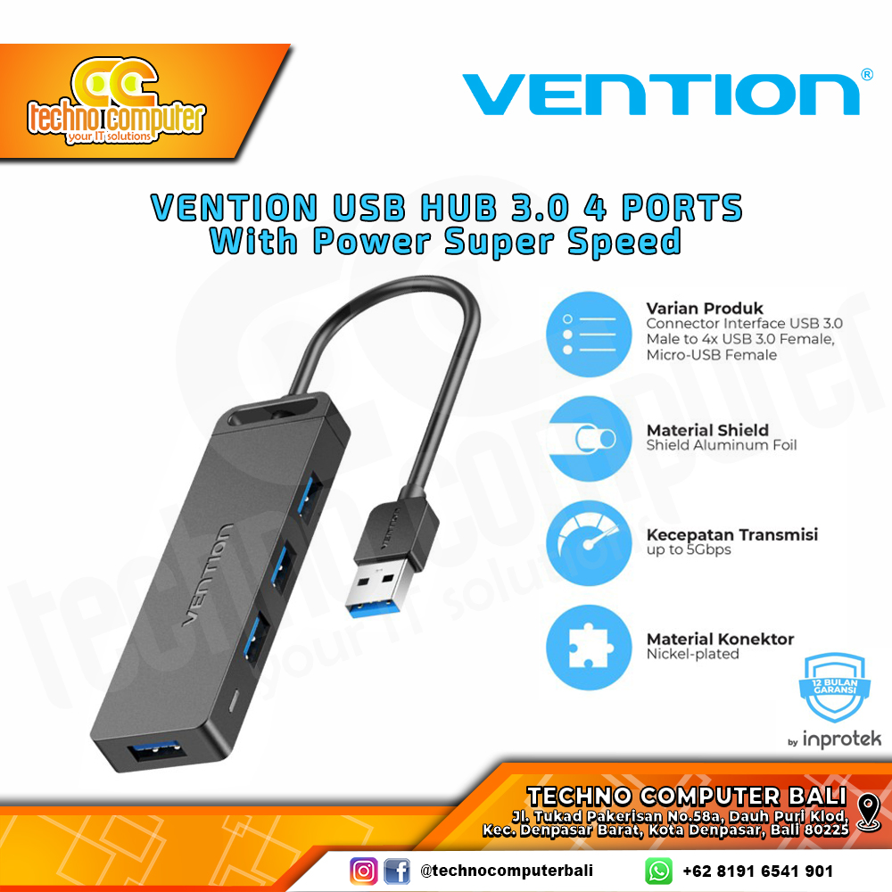 VENTION USB HUB 3.0 4x Port with Power Super Speed - CHL 1M