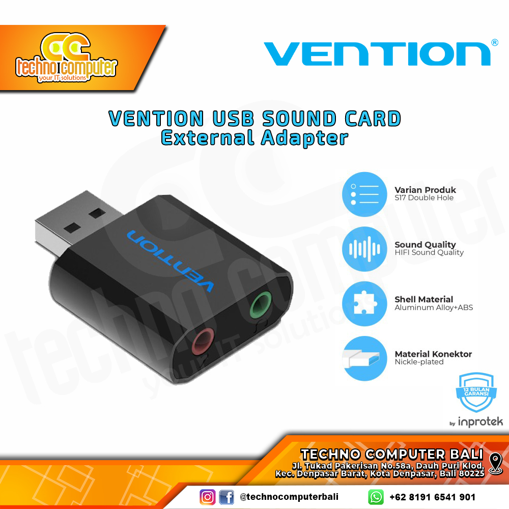 VENTION USB Sound Card External Adapter - VAB-S17 BLK
