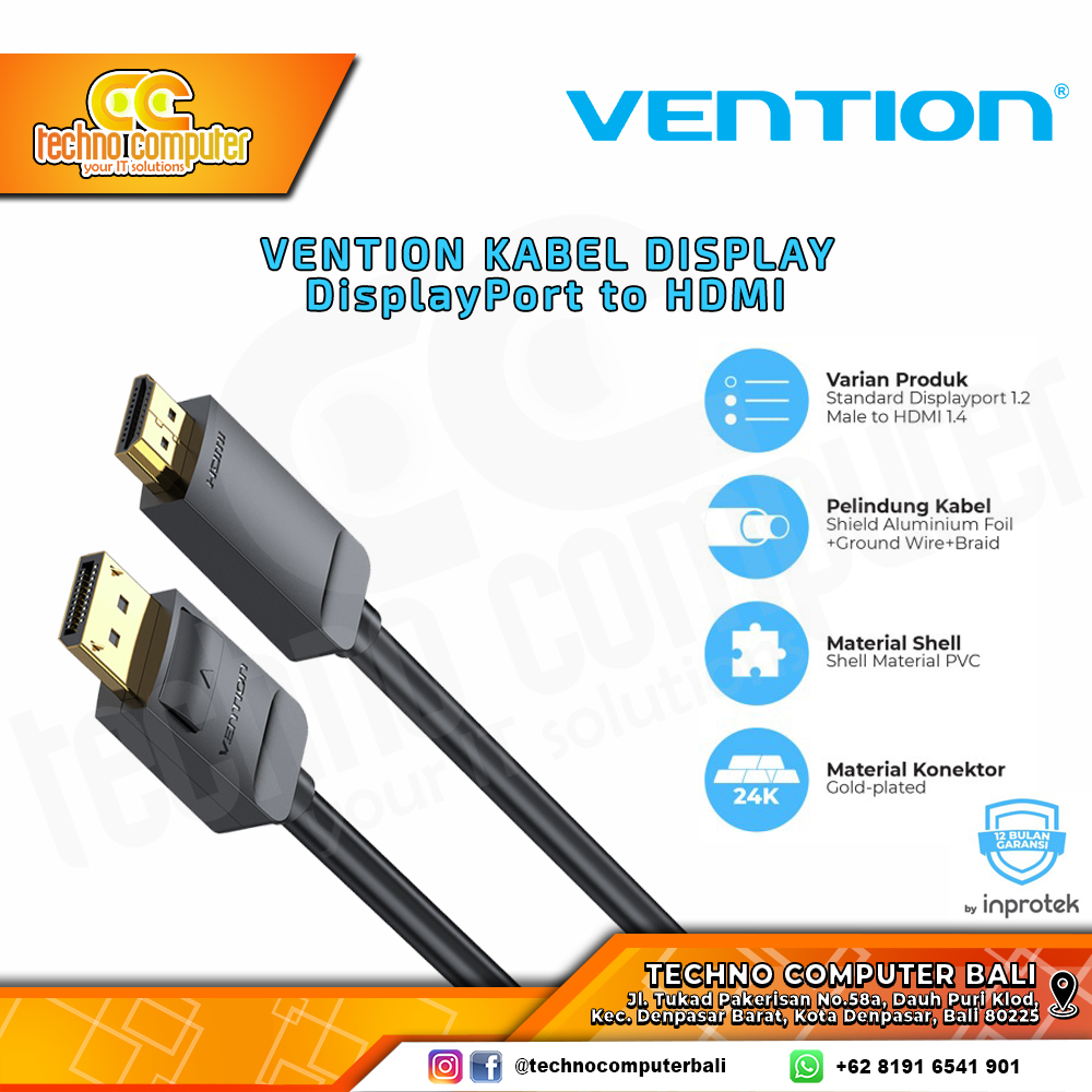 VENTION KABEL DISPLAY - Kabel DisplayPort - DisplayPort to HDMI 4K 30Hz - HAG 1.5M