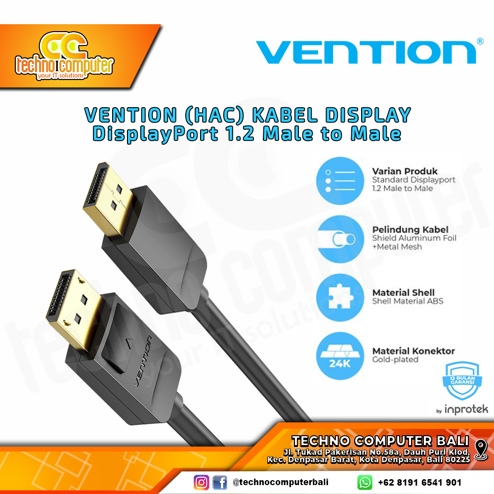 VENTION KABEL DISPLAY - Kabel DisplayPort - DisplayPort Male to Male 1.2 4K 60Hz - HAC 3M
