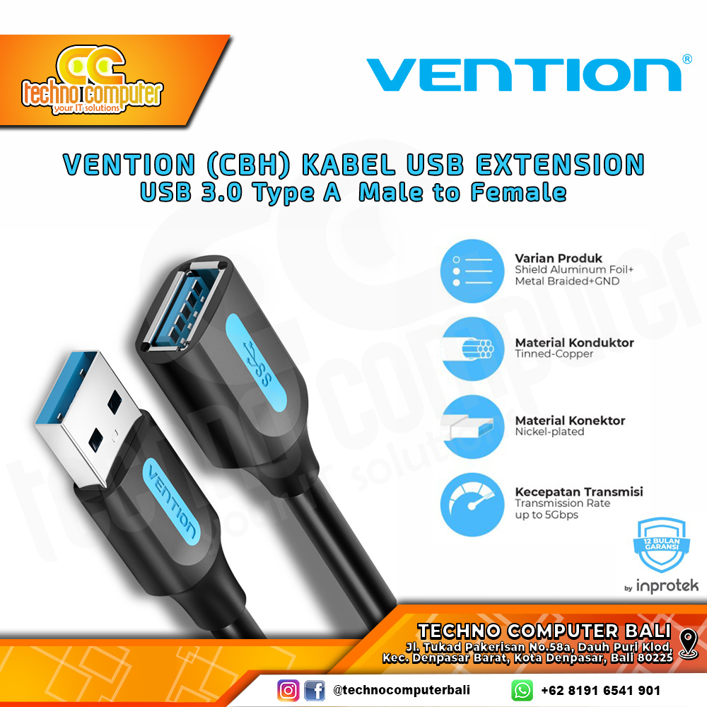 VENTION USB EXTENSION - USB 3.0 Male to Female - CBH 2M