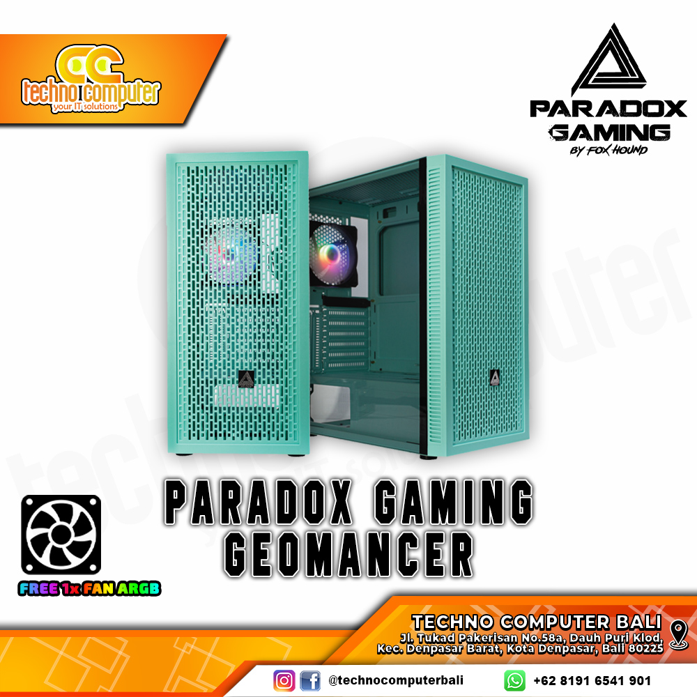 CASING PARADOX GAMING GEOMANCER M01 - Mid Tower ATX Case Tempered Glass (Free 1x Fan)