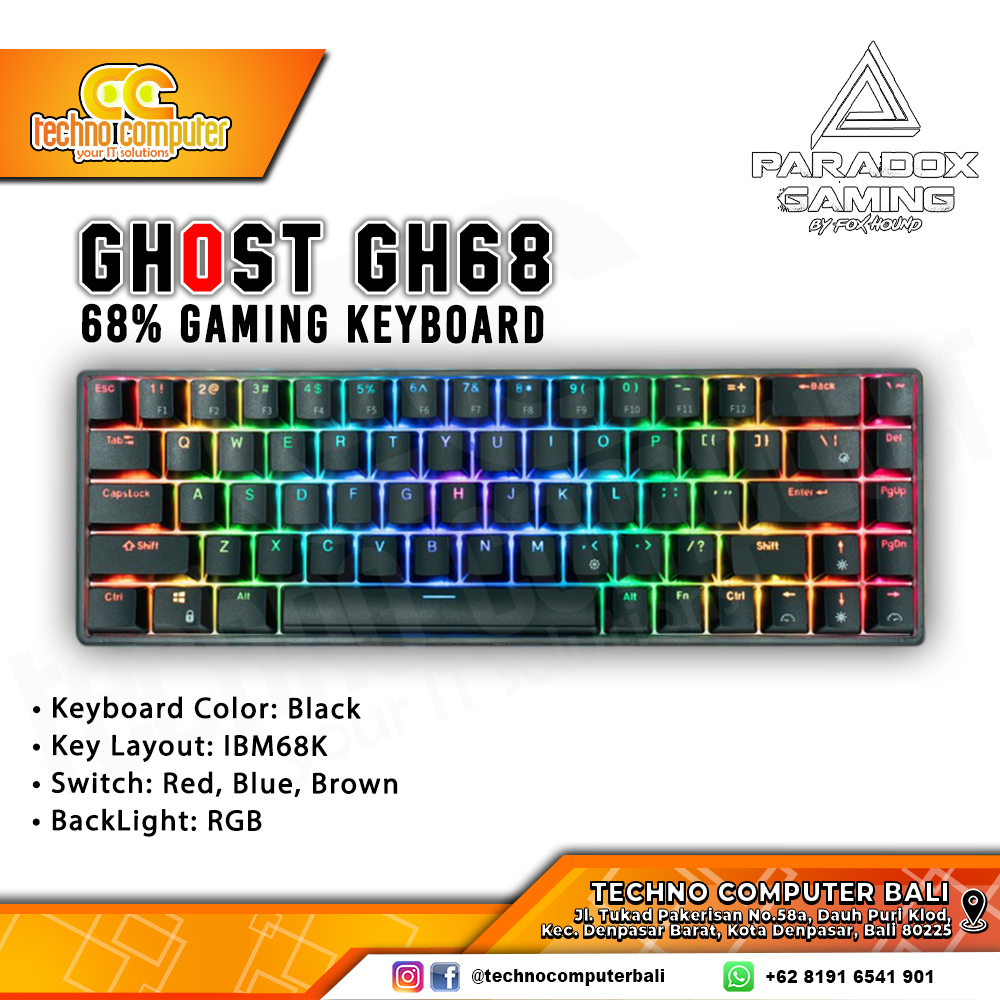 PARADOX GAMING GHOST GH68 68% Black - Mechanical Blue Switch - Gaming Keyboard