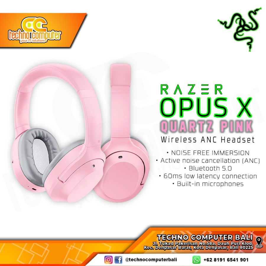 HEADSET RAZER OPUS X Quartz Pink - Wireless Low Latency with ANC Technology - Gaming Headset