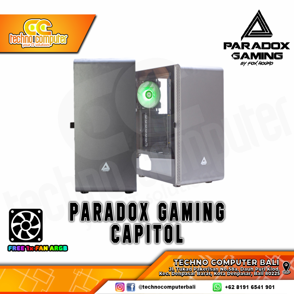 CASING PARADOX GAMING CAPITOL - Mid Tower ATX Case Tempered Glass (Free 1x RGB Fan)