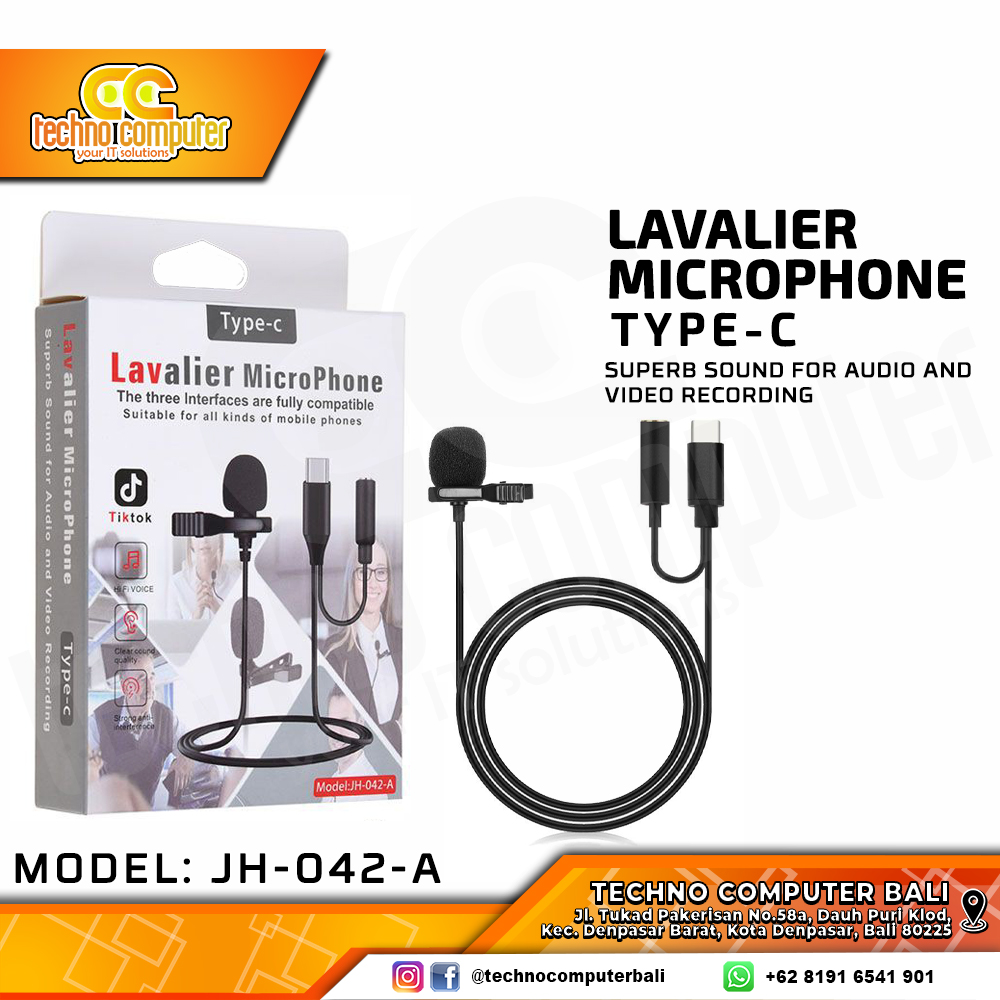 MICROPHONE LAVALIER JH042A TypeC ClipOn Lavalier Microphone