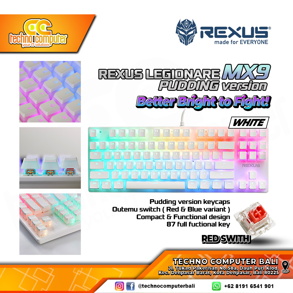 REXUS LEGIONARE MX9P TKL Pudding Version White - Mechanical Red Switch - Gaming Keyboard