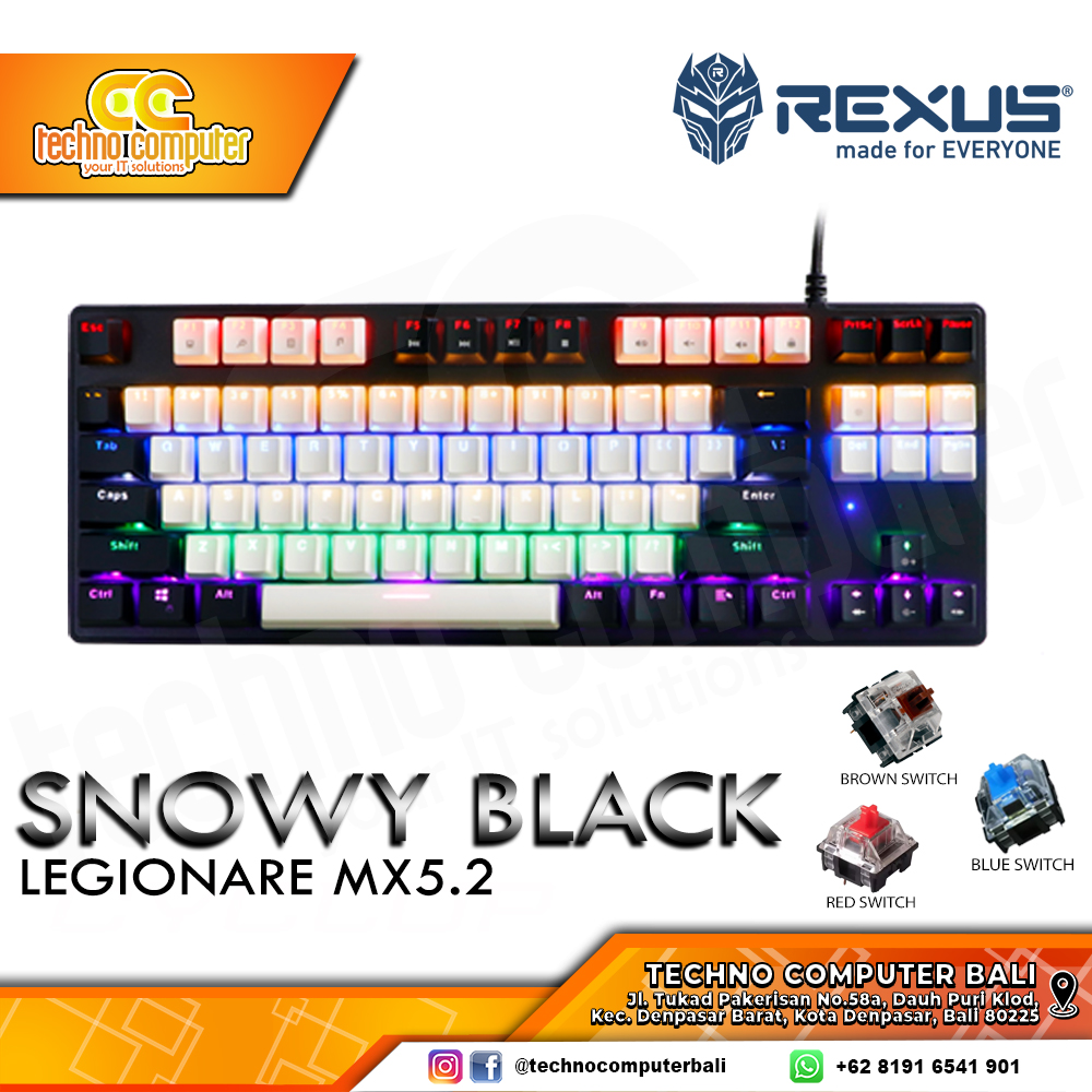 REXUS LEGIONARE MX5.2 TKL White/Black - Mechanical Red Switch - Gaming Keyboard