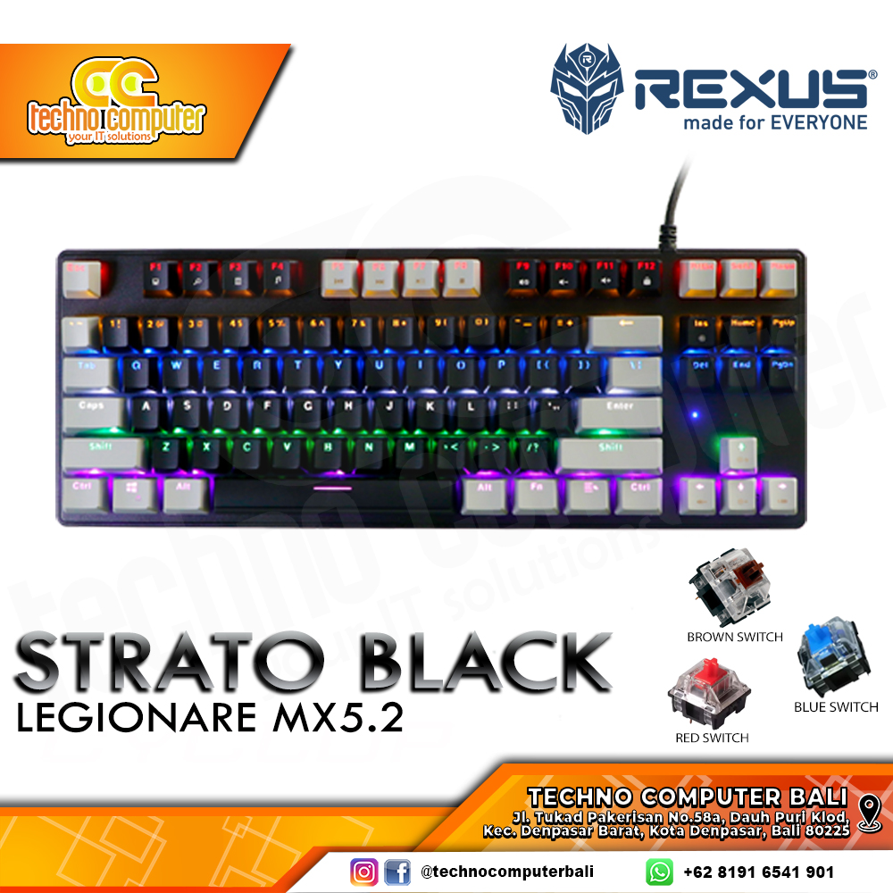 REXUS LEGIONARE MX5.2 TKL Black/Grey - Mechanical Red Switch - Gaming Keyboard