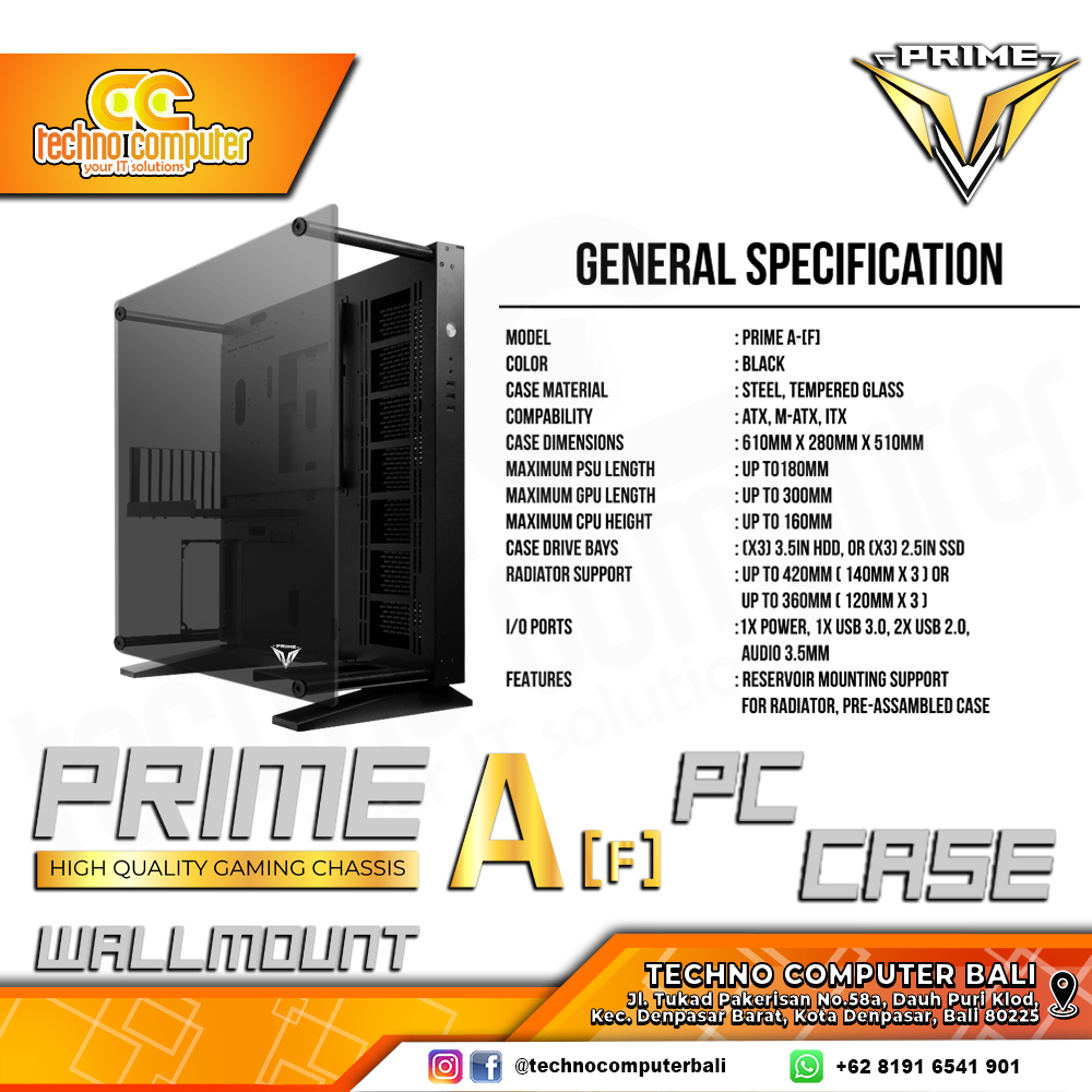 CASING PRIME GAMING A-[F] BLACK - Wallmount ATX Case Tempered Glass