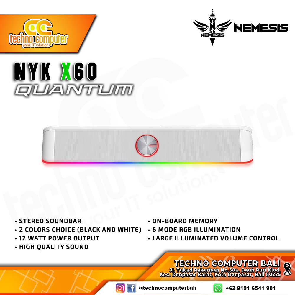 SPEAKER NYK NEMESIS X60 Quantum RGB Stereo Soundbar - WHITE
