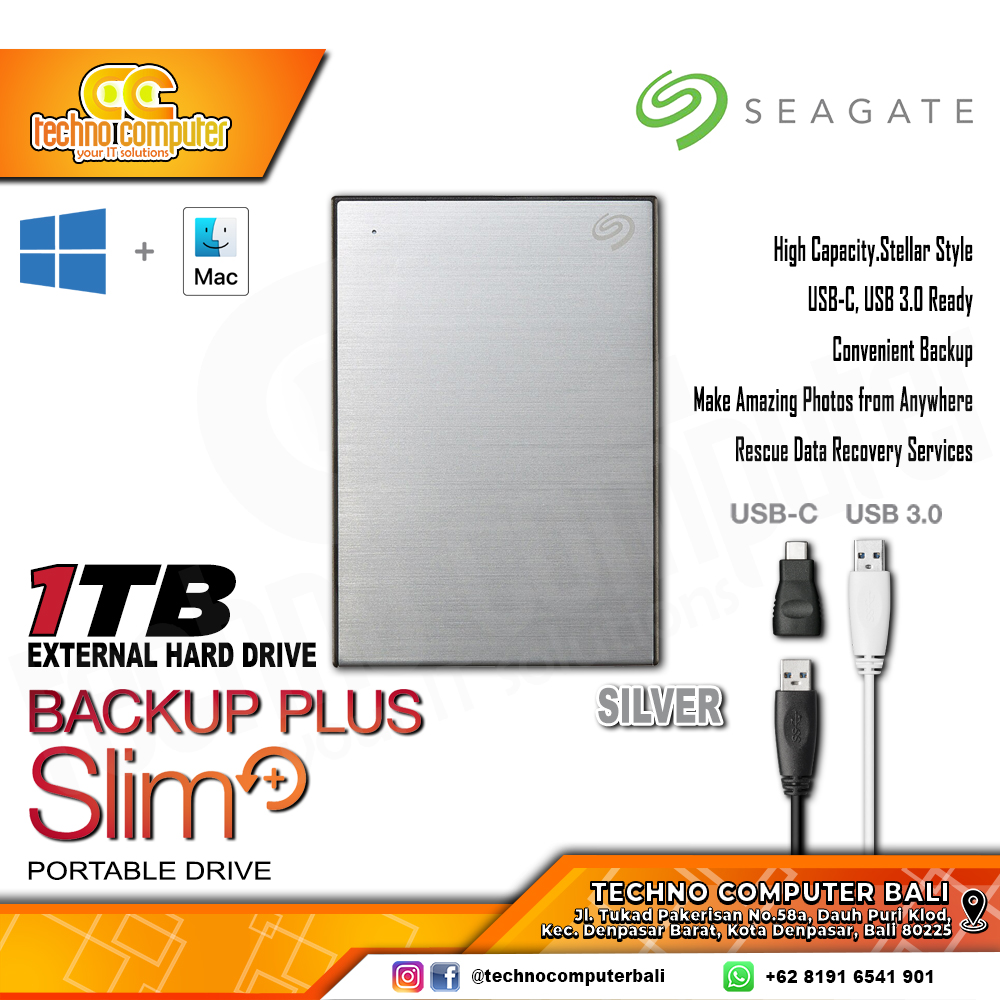 HDD EXTERNAL 2.5 inch SEAGATE BUP SLIM NEW 1TB - SILVER