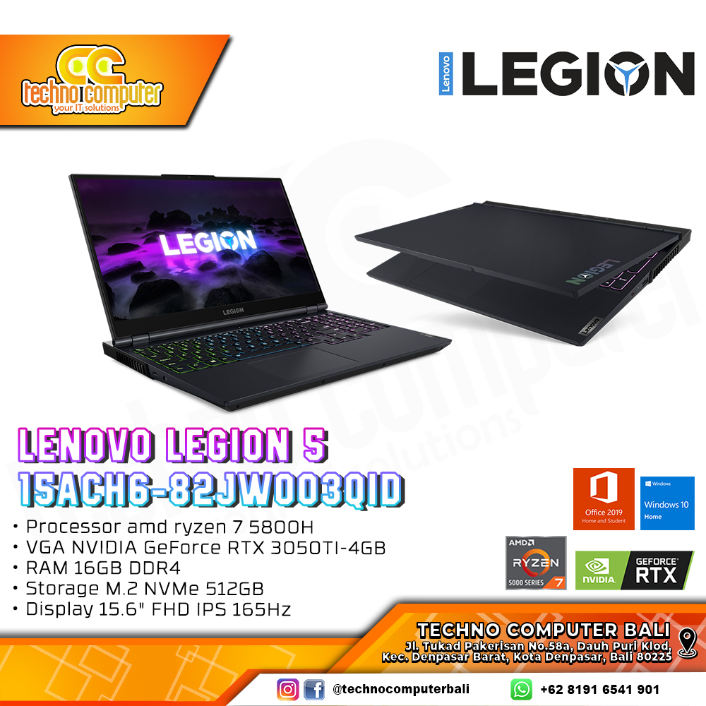 LENOVO LEGION 5 [15ACH6H-82JU00F1ID] AMD Ryzen 7 5800H/RAM 16GB/SSD 512GB/NVIDIA RTX3060/ Win10+OHS