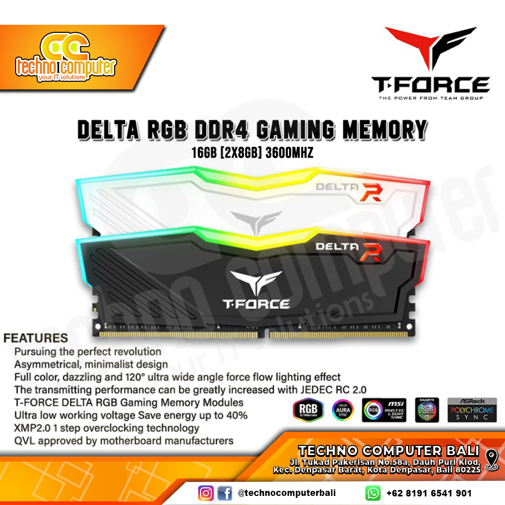 DDR4 TEAM T-FORCE DELTA RGB 16GB (2x8GB) Kit 3600MHz - WHITE