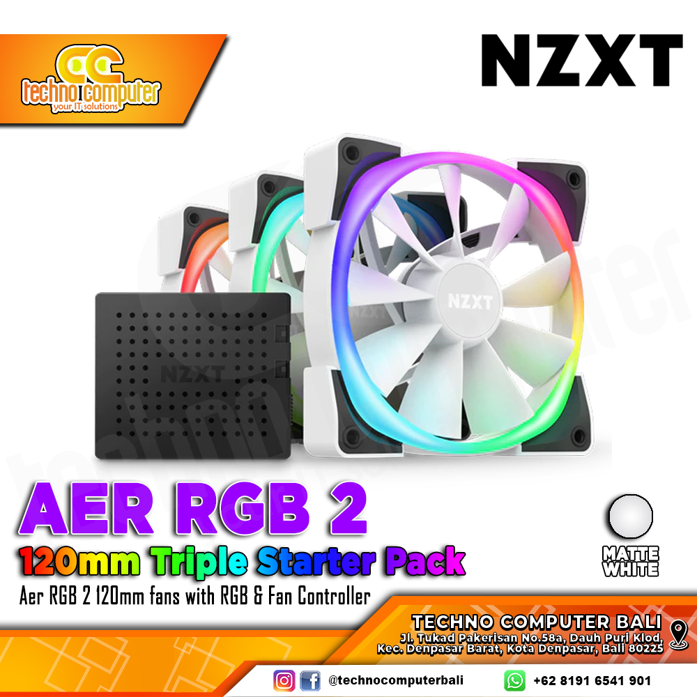 FAN CASING NZXT AER RGB 2 WHITE - 120mm Triple Pack ARGB Fan with