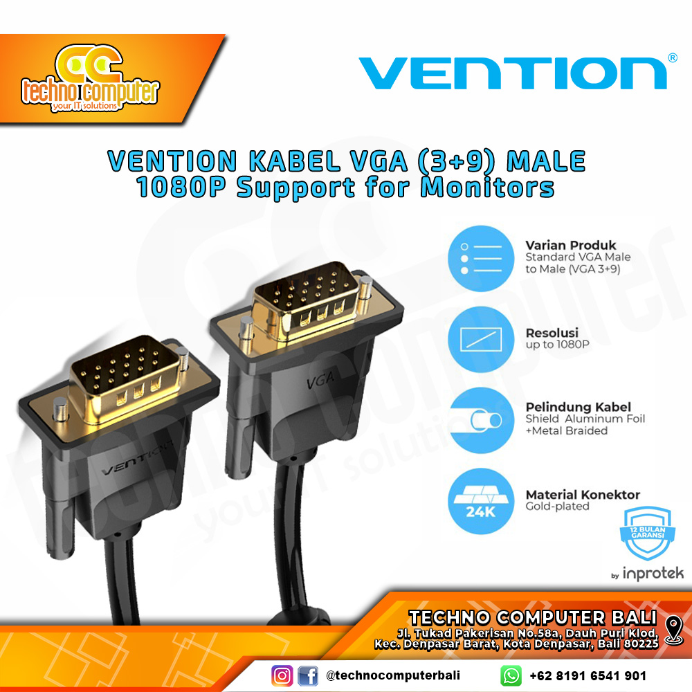 VENTION KABEL DISPLAY - Kabel VGA - VGA (3+9) Male to Male - DAD 1M