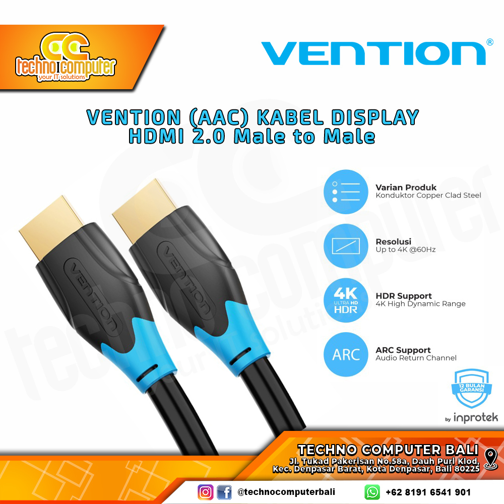 VENTION KABEL DISPLAY - Kabel HDMI - HDMI 2.0 Male to Male - AAC 5M