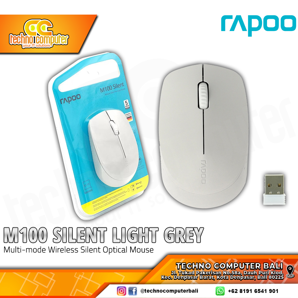 RAPOO M100 Wireless Light Grey - Office Mouse Wireless