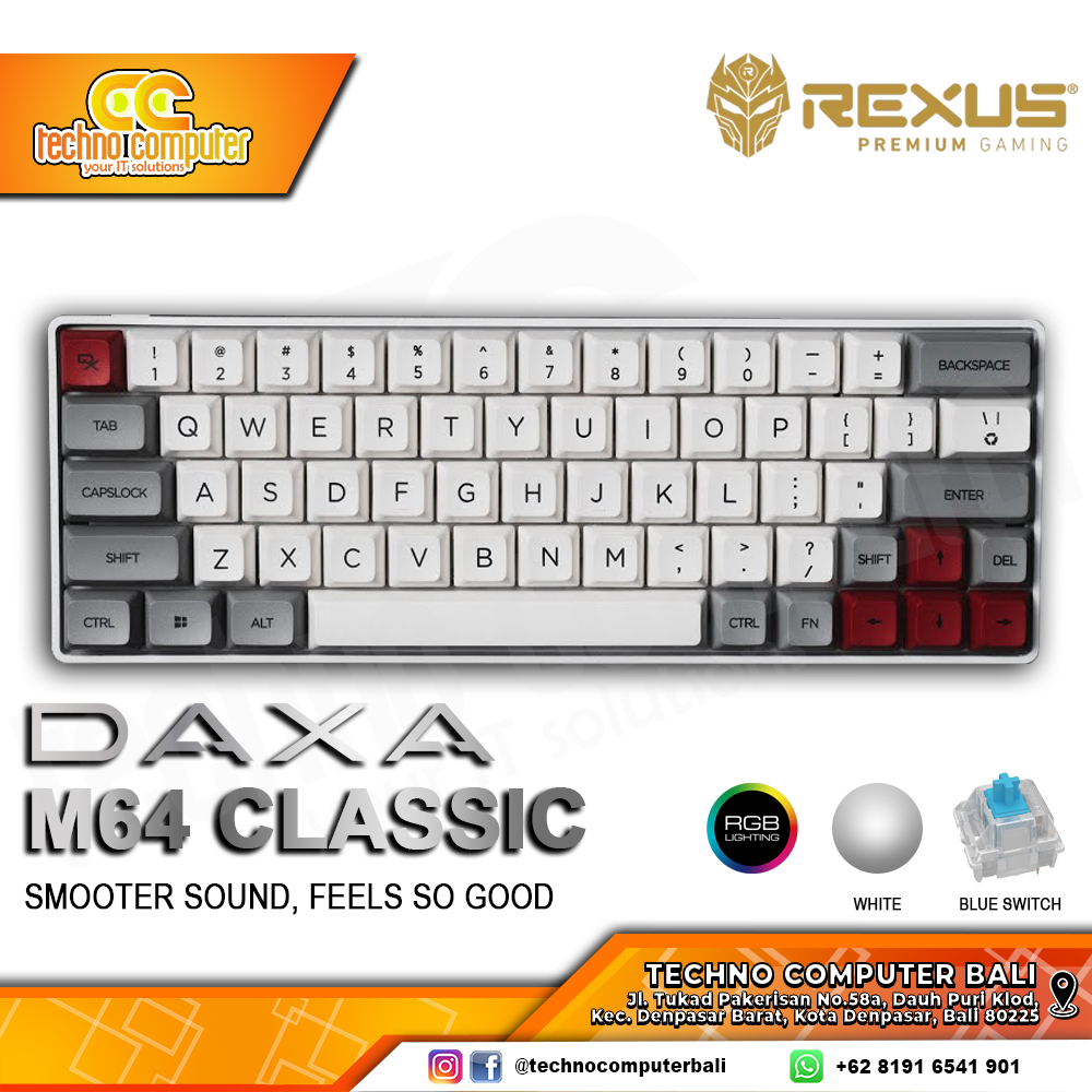 REXUS DAXA M64 CLASSIC White - Mechanical Blue Switch - Gaming Keyboard