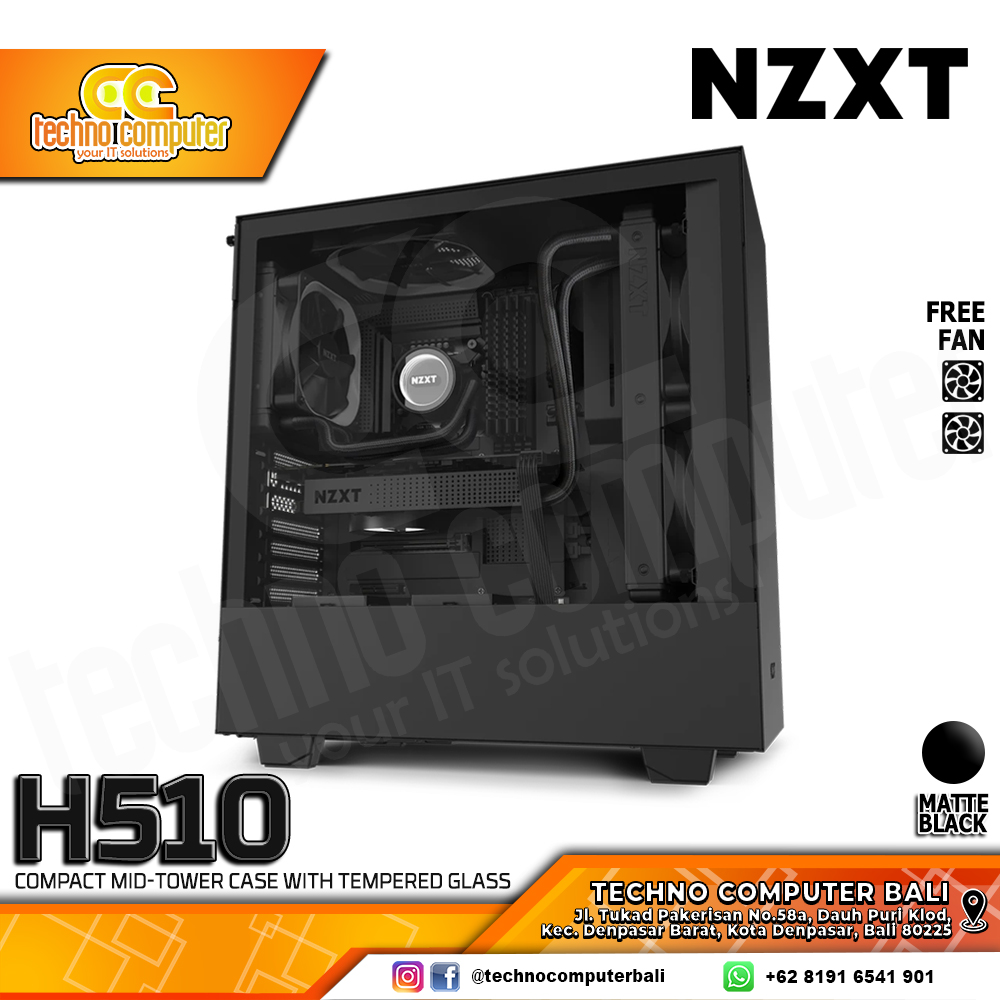 CASING NZXT H510 Matte Black - Mid Tower ATX Case Tempered Glass (Free 2x Fan)