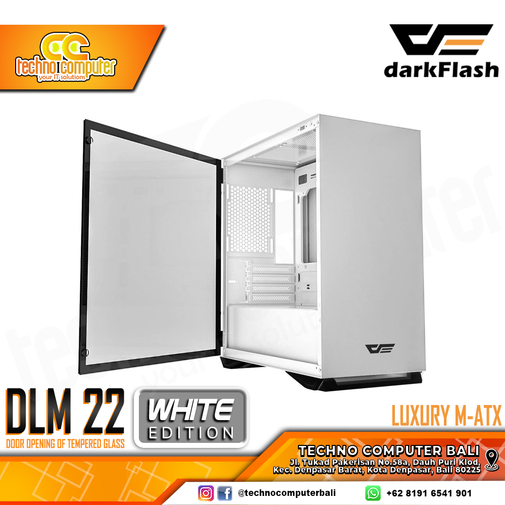 CASING DARKFLASH DLM22 White - Mid Tower mATX Case Door Opening Tempered Glass Type Side Panel