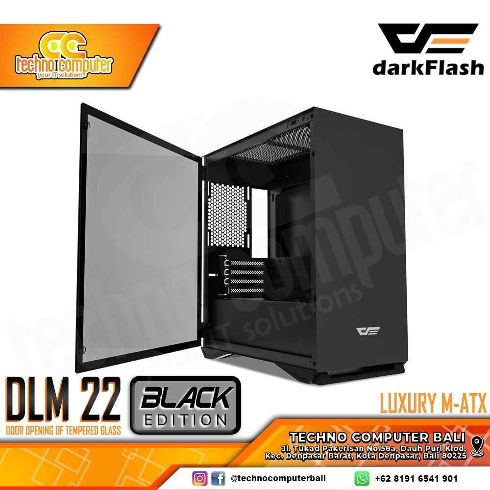 CASING DARKFLASH DLM22 Black - Mid Tower mATX Case Door Opening Tempered Glass Type Side Panel