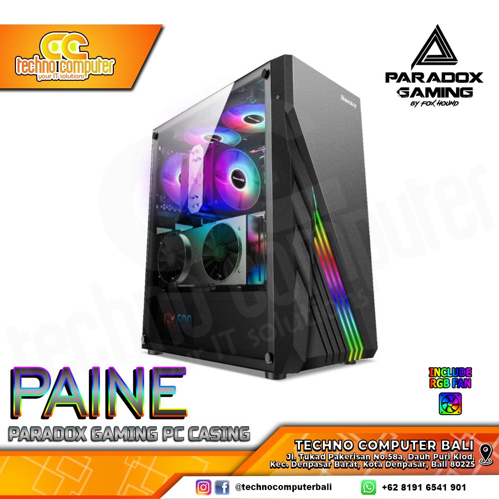 CASING PARADOX GAMING PAINE - Mid Tower ATX Case Tempered Glass (Free 1x RGB Fan)