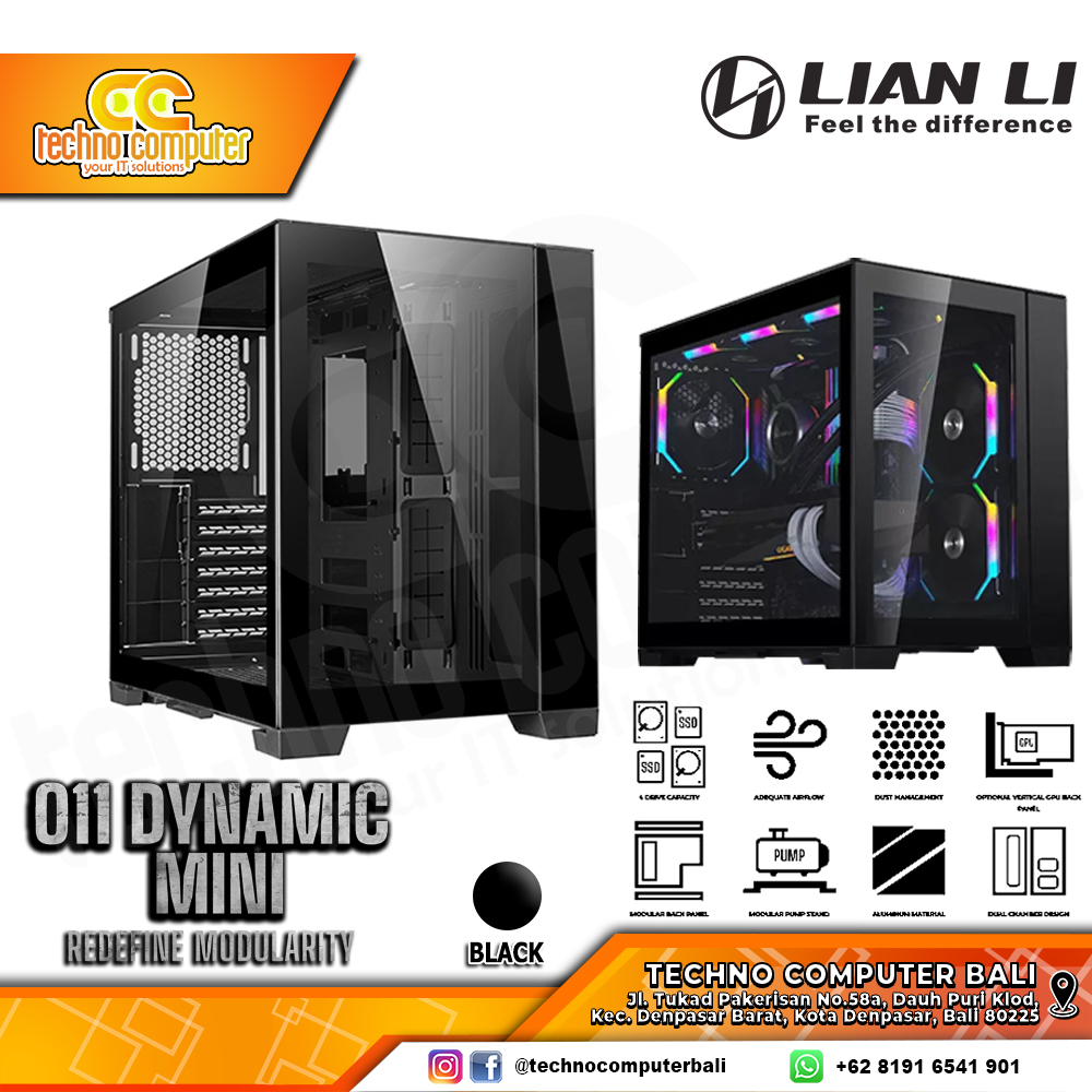 Lian Li O11 Dynamic Mini, Mid Tower, Tempered Glass - black