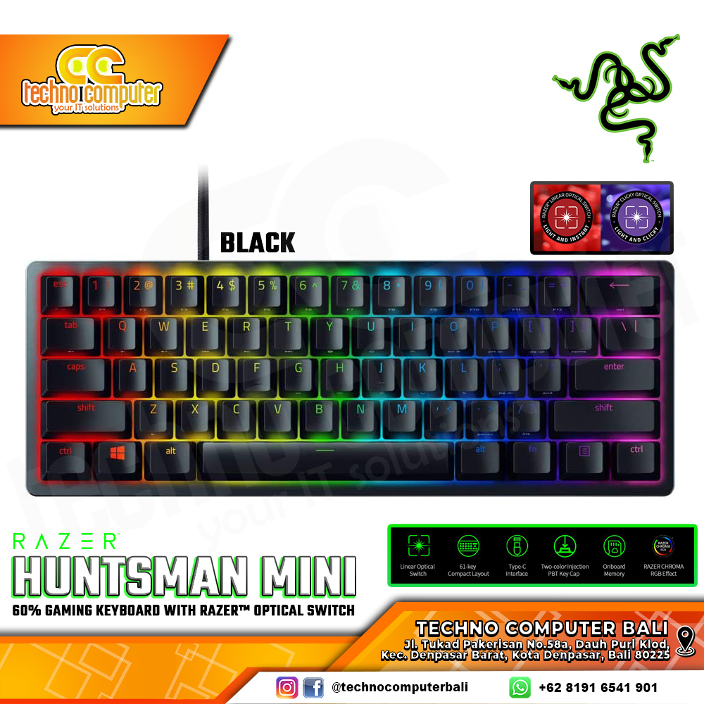 RAZER Huntsman Mini 60% Black - Menchanical Purple Switch - Gaming Keyboard