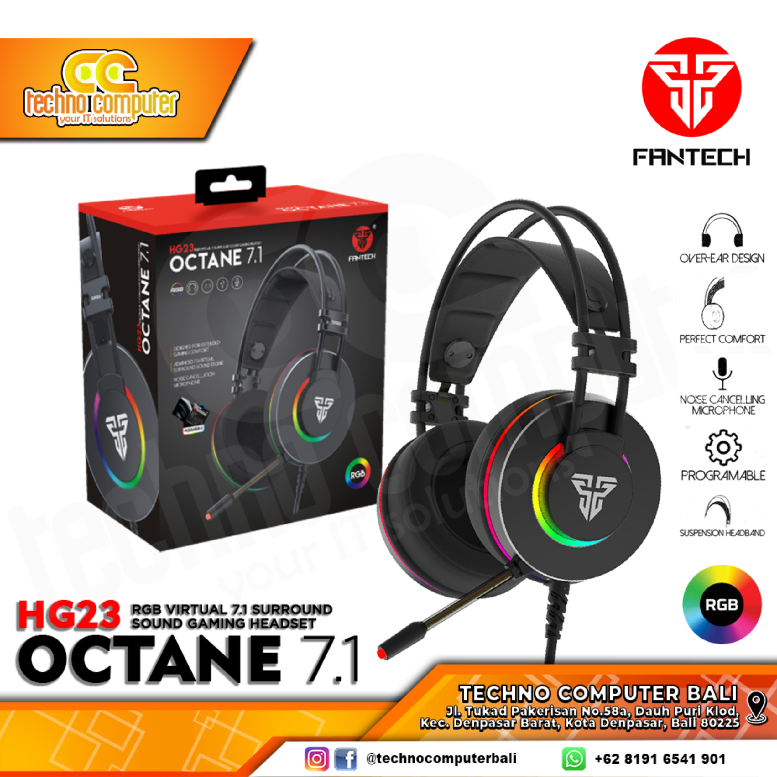 HEADSET FANTECH OCTANE 7.1 HG23 RGB - 7.1 Virtual Surround Sound - Gaming Headset