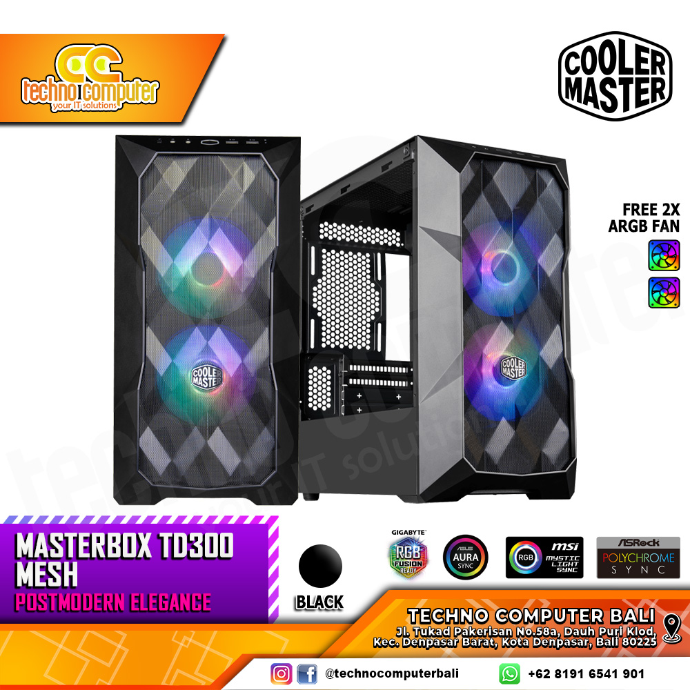 CASING COOLERMASTER MASTERBOX TD300 Mesh Black - Mini Tower mATX Case Tempered Glass (2x ARGB Fan)