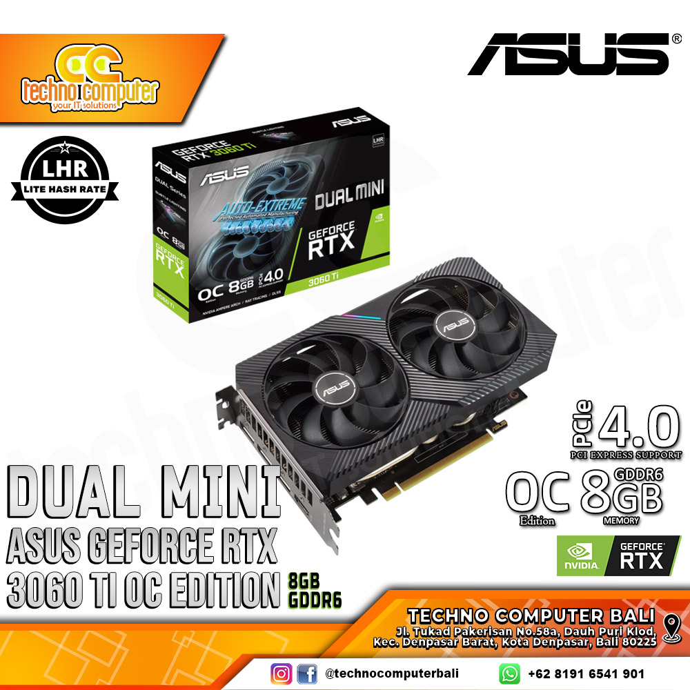 ASUS DUAL NVIDIA GeForce RTX 3060 Ti V2 MINI OC Edition 8GB GDDR6