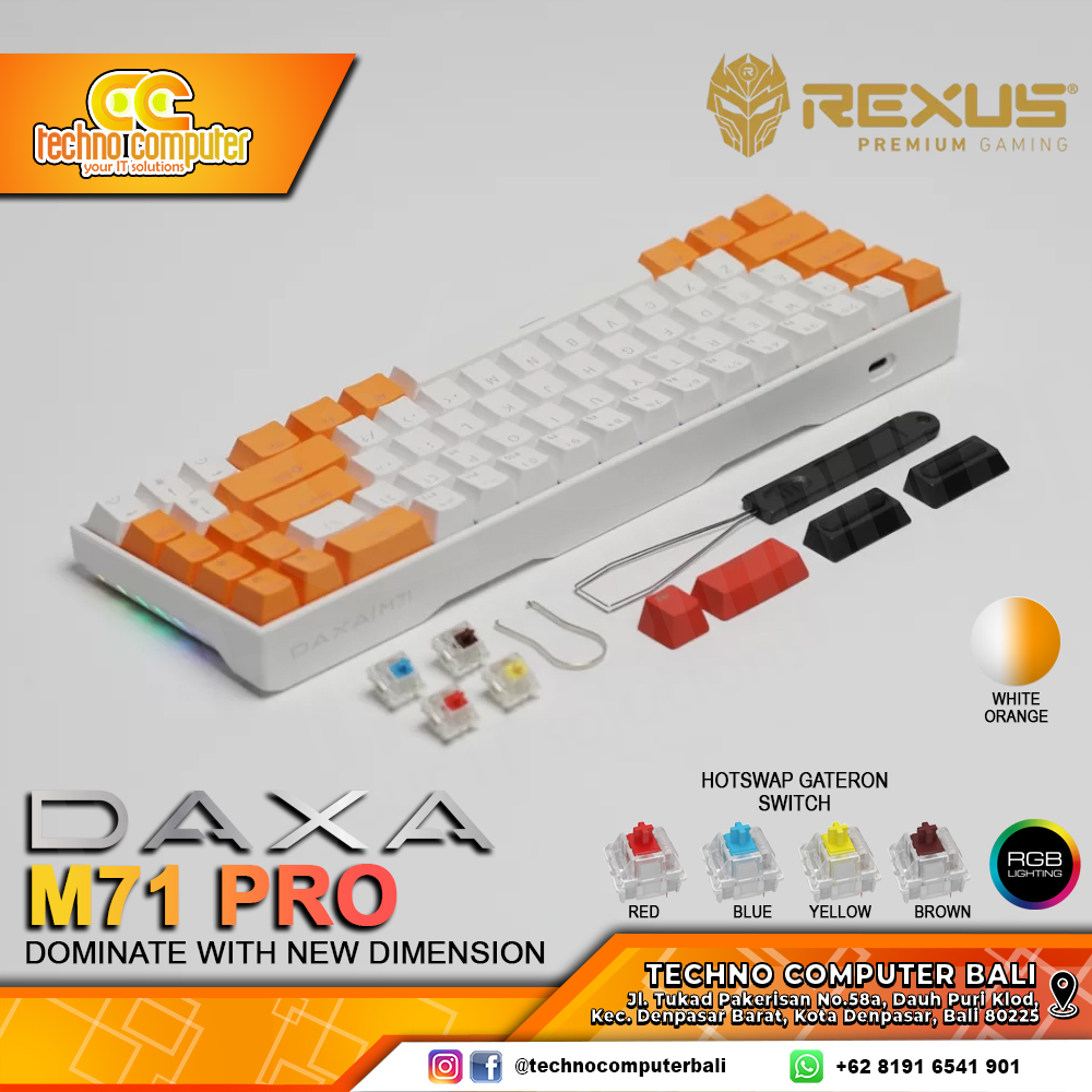 REXUS DAXA M71 PRO Orange/White - Mechanical Brown Switch - Gaming Keyboard