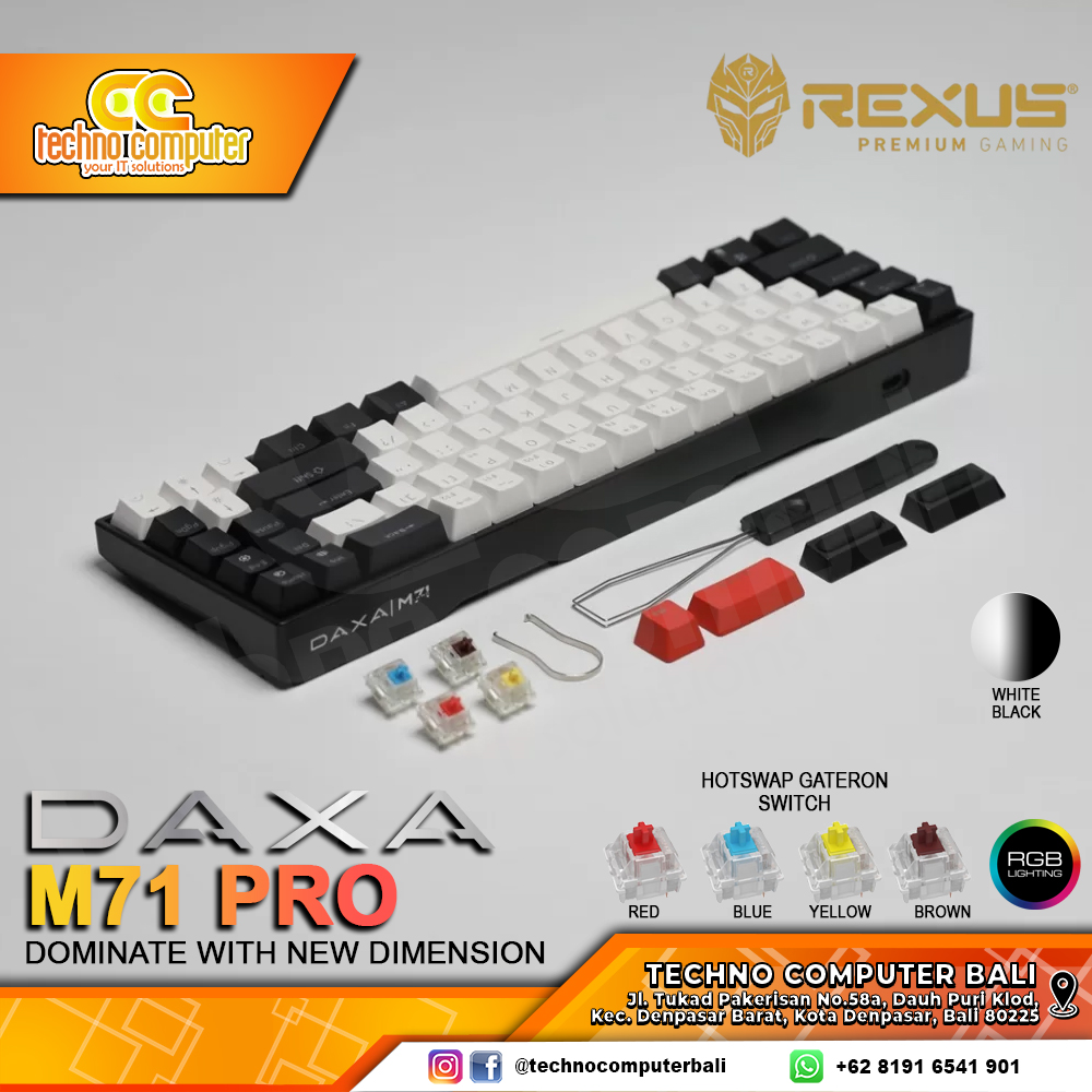 REXUS DAXA M71 PRO Black/White - Mechanical Brown Switch - Gaming Keyboard