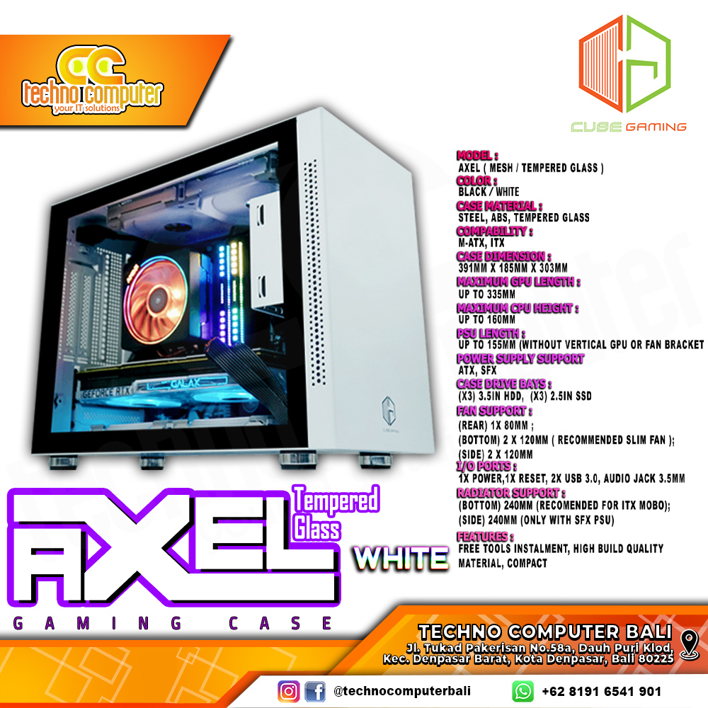 CASING CUBE GAMING AXEL TG White - Mini Tower mATX Case Tempered Glass