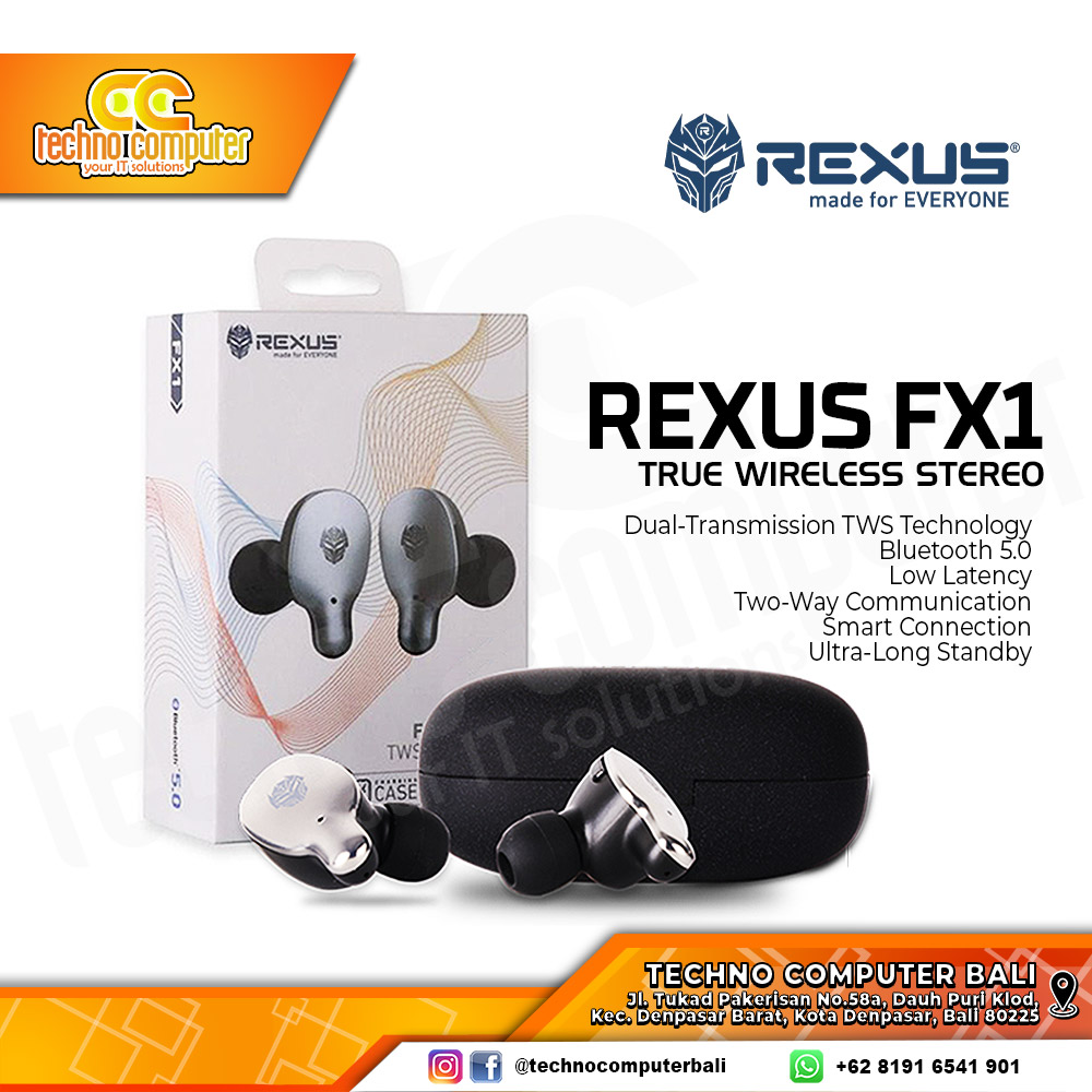 EARPHONE TWS REXUS FX1 Bluetooth Silver - Gaming Earphone