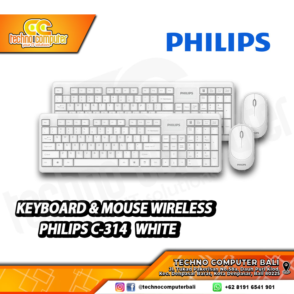 PHILIPS C-314 Wireless White - Office Keyboard & Mouse Wireless