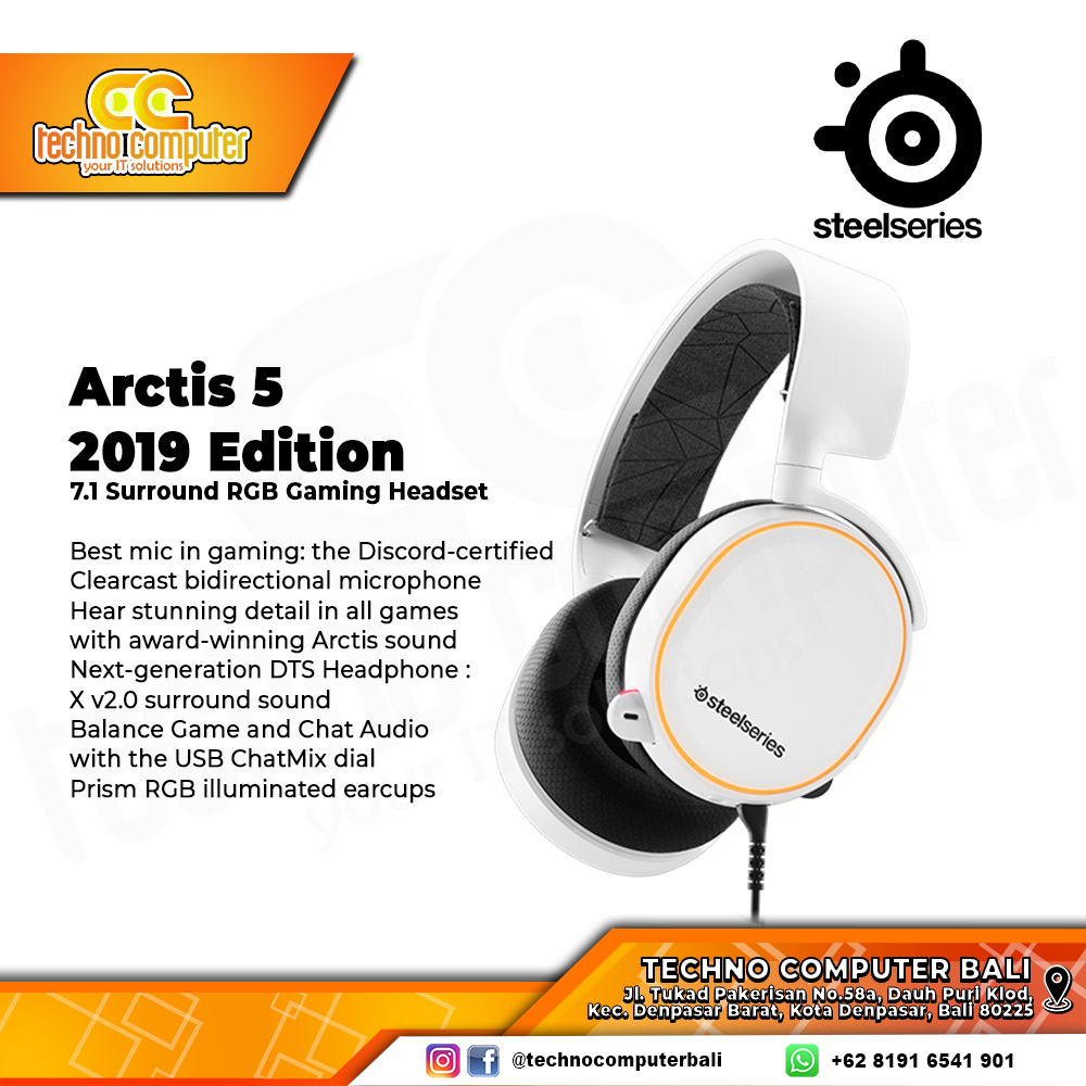 HEADSET STEELSERIES ARCTIS 5 RGB White - 7.1 Surround Sound - Gaming Headset