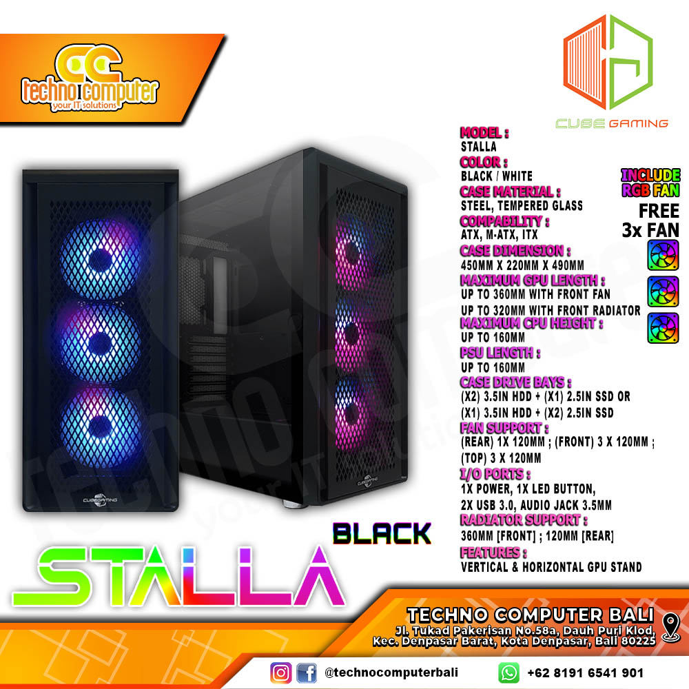 CASING CUBE GAMING STALLA Black - Mid Tower ATX Case Tempered Glass