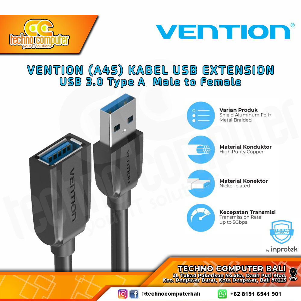 VENTION USB EXTENSION - USB 3.0 Male to Female - A45 2M